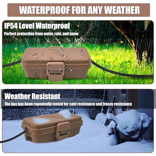 Hrensaw Small Weatherproof Electrical Connection Box(6 x 3.5 x 2.2inch),Outdoor Electrical Box,Waterproof Extension Cord Covers for Plug, Extension Cables, Holiday Lights,Brown