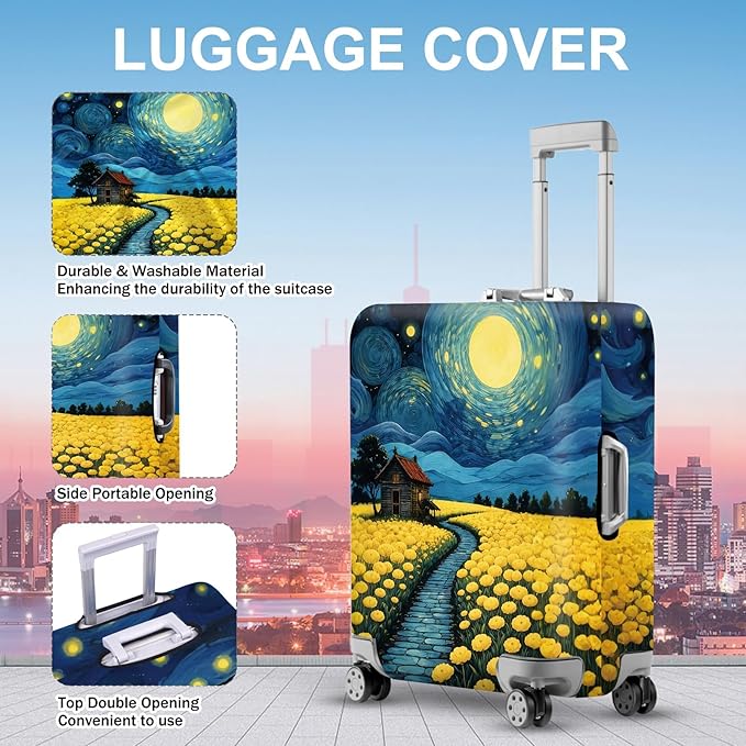 ANNA QUEEN Moonlit Field Luggage Cover, Dreamy Night Landscape Suitcase Protector for 20-22 Inch Travel Bags