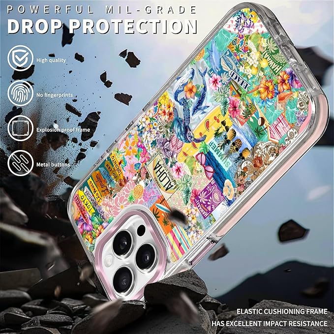 Case for iPhone 13 Pro Max,[Compatible with MagSafe],Hawaii Aloha Cover Coastal Beach Collage Phone Case Design，for Women Girls Magnetic Clear Cover - Slim, Sleek, & Shockproof Protection