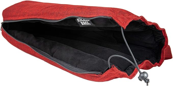 Nickel Bags Padded Drawstring Duffle Tube, Hemp Protective Sling Bag with Soft Velour Interior, Breakable-Safe Storage for Glass & Gear, Durable Zipper & Strap (18 Inch, Red)