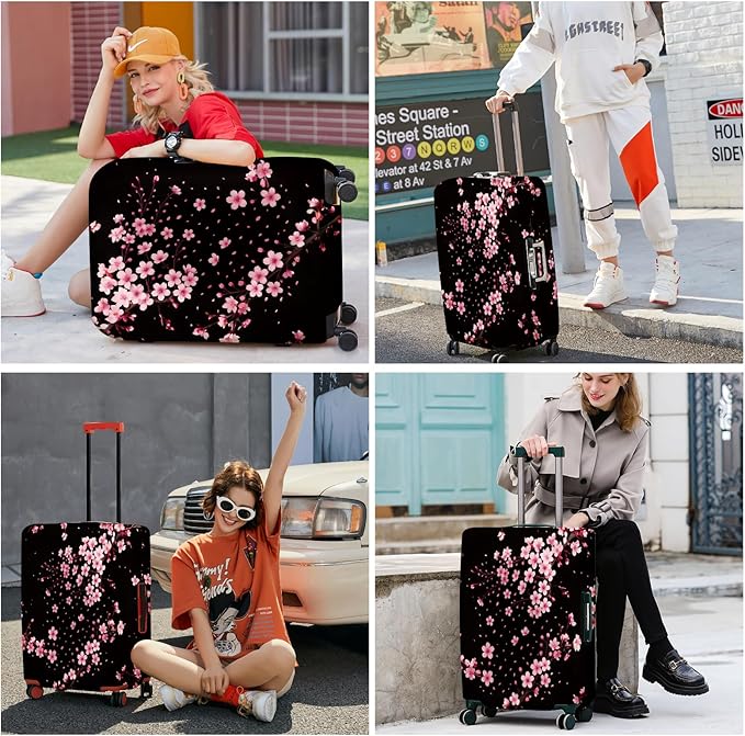 ANNA QUEEN Cherry Blossom Luggage Cover, Elegant Pink Sakura Design Suitcase Protector, Stretchable Washable Travel Sleeve for 20-22 Inch Luggage