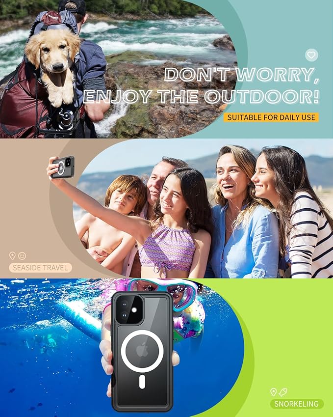 Lanhiem for iPhone 12 Magnetic Case, [Compatible with MagSafe] IP68 Waterproof Dustproof Case with Built-in Screen Protector, Full Body Shockproof Protective Phone Cover for iPhone 12 6.1 inch -Black