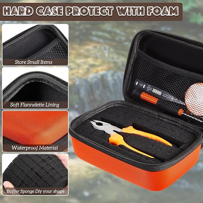 Relaxweex EVA Hard Case with Customizable Foam 7.1 x 4.7 x 3.1 Inch Protective EVA Carrying Case Shockproof Outdoor for Camera, Digital Products, Electronic Instruments with Knife, Orange
