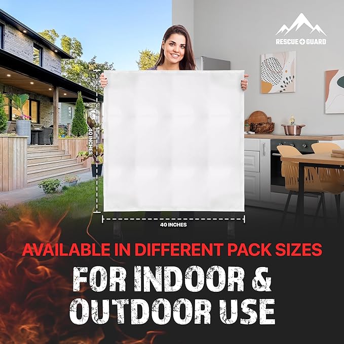 Fire Blanket 2 Pack 40”x40” - Fire Blankets Emergency for Home and Kitchen - Emergency Blankets for Survival - Home House Safety Supplies kit Must Haves - Firemen Safety Gifts and Essential Stuff