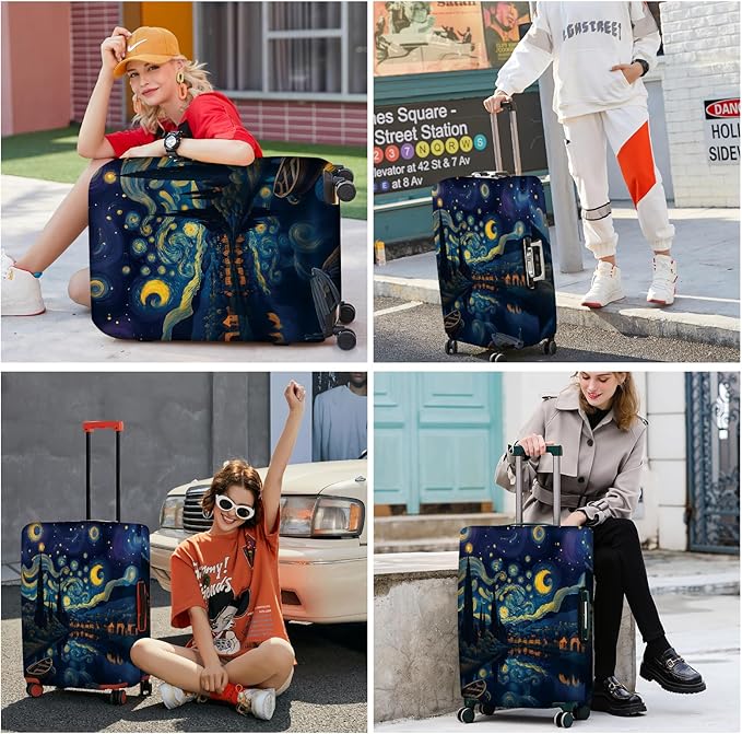 ANNA QUEEN Starry Night Art Luggage Cover, Van Gogh Inspired Suitcase Protector, Washable Stretchable Travel Sleeve for 28-30 Inch Luggage