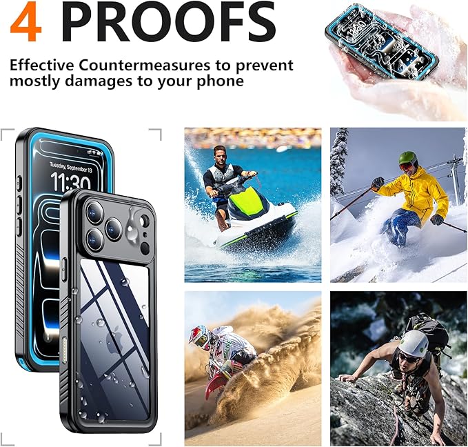 SPIDERCASE for iPhone 17 Pro Case Waterproof, Built-in Lens & Screen Protector, Full Heavy Duty Protection, 12FT Military Shockproof, Dustproof, Anti-Scratched Phone Case,Blue/Clear