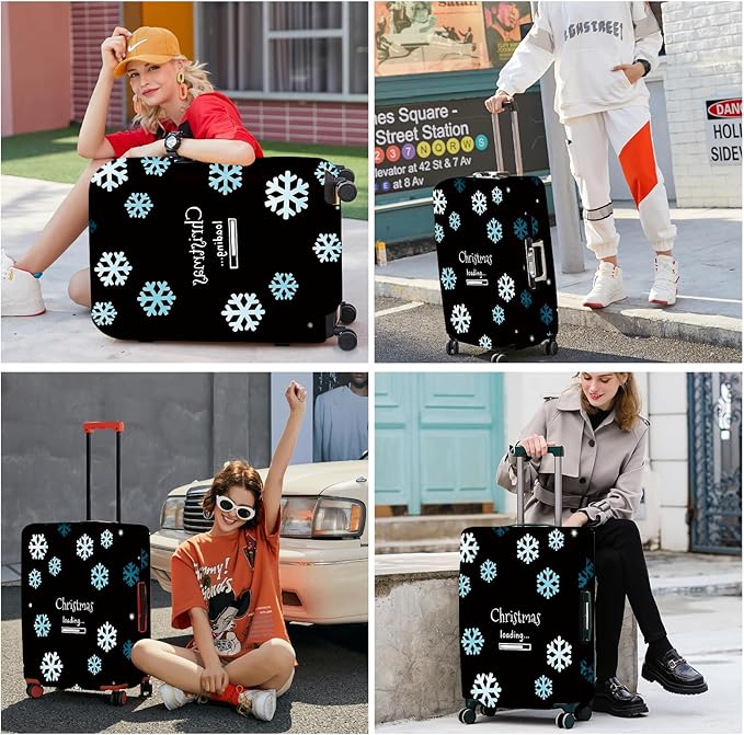ANNA QUEEN Christmas Loading Luggage Cover, Funny Snowflake Design Suitcase Protector, Stretchable Washable Travel Sleeve for 32-34 Inch Luggage
