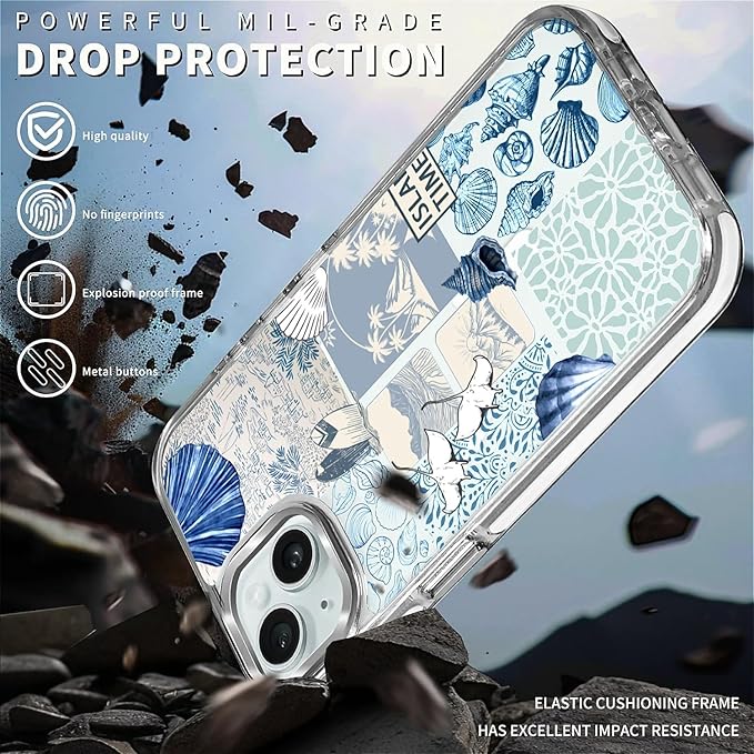 Case for iPhone 15,[Compatible with MagSafe],Sea Life Ocean Waves Seashell Collage Phone Case Design，for Women Girls Magnetic Clear Cover - Slim, Sleek, & Shockproof Protection