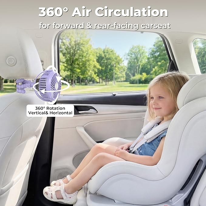 AMACOOL Battery Operated Stroller Fan, Baby Travel Essentials for Beach Disney, Newborn Boy & Girl Showers Gifts Registry Search, Rechargeable Clip On Fan for Car Seat Wagon Crib Bike Treadmill