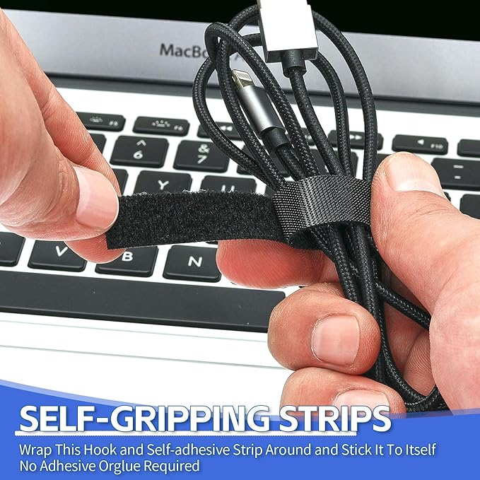 1/2In x 197Ft Reusable Cable Ties Hook and Loop Roll | Tie Down Straps, Nylon Double-Sided Strips, | Adjustable Multi-Purpose Wrap Fasteners forOffice, Home, Data Center