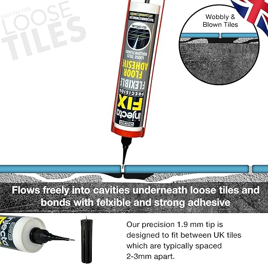 Floor-Fix Pro 10.1 Fl Oz The Original Extra Strength - Fix Loose & Hollow Tiles, Repair Squeaky Wood Floor- All in One 5/64” Syringe Tip + Self Clearing Steel Tip (6)