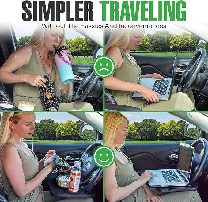 lebogner Steering Wheel Tray, Car Tray for Eating, Hook On Steering Wheel Desk for Food, Laptop and Car Accessories, Car Road Trip Must Haves Gadgets Car Table (Dark Pink)