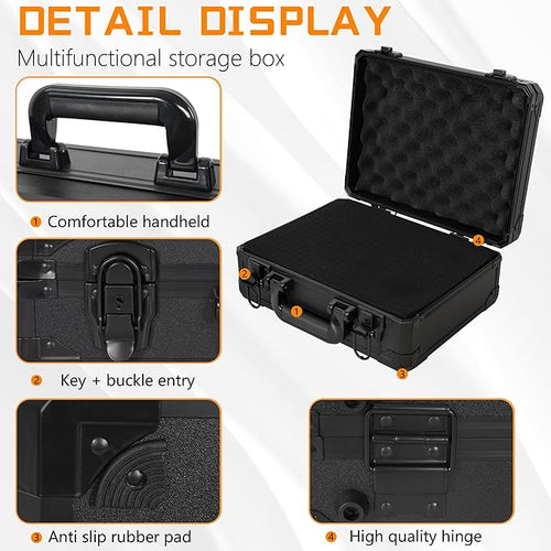 13 Inch Aluminum Carrying Case 13 X 10 X 5.5 Inch Ideal for Microphone & Camera Gear Transportation, DJ Mixer Case with Customizable Pre-Diced Foam, Black