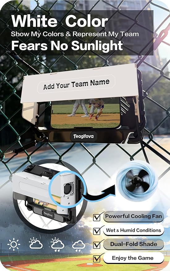 Phone Fence Mount with Shade & Cooling Fan - Gamechanger Streaming Kit for Baseball, Softball & Tennis - No Fence Bars in Frame (Phone Closer & Wider View)