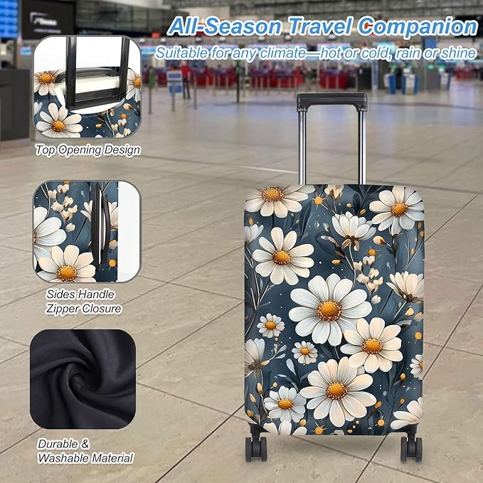 Luggage Cover Protector for 30-32 Inch Suitcases, TSA Approved Elastic Travel Suitcase Covers, Anti-Scratch Washable Luggage Sleeve for Carry On & Checked Bags, Little Flower