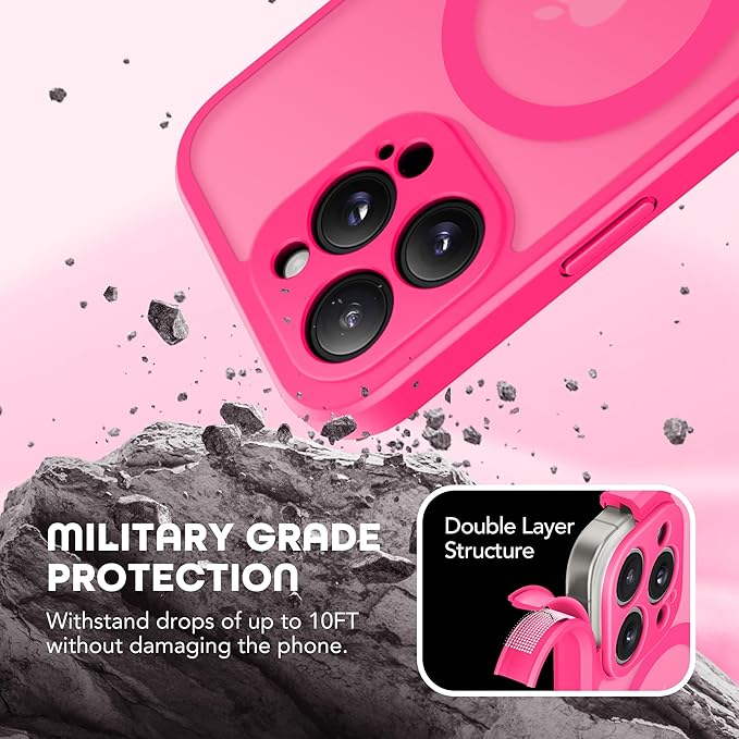 TIESZEN for iPhone 15 Pro Case, Compatible with MagSafe, Built-in Privacy Screen Protector and Camera Protection, Anti Spy Full Body Dustproof Shockproof Hard Phone Case 6.1", Hot Pink