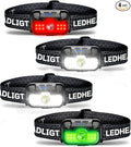 HOKOILN 4-Pack LED Headlamp Rechargeable with Green & Red Light -1300 Lumen Ultra-Bright Flashlight Headlight for Camping, Running, Hiking, Fishing - Waterproof with 7 Modes
