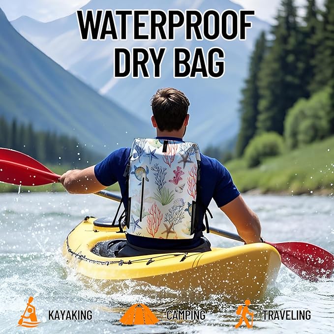 Dry Bag Waterproof for Women Men, 5L Roll Top Lightweight Dry Storage and Lightweight Bag Backpack with Phone Case for Kayaking Paddle Board Camping Travel Swimming Boating Beach Accessories-Coral