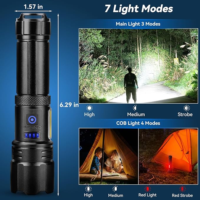 Sigoobal Flashlight LED Rechargeable Flashlights High Lumens, 99,000 LM Super Bright Powerful Flashlight, High Powered Flash Lights Waterproof Handheld Flashlights for Home Camping Hiking(2 Pack)