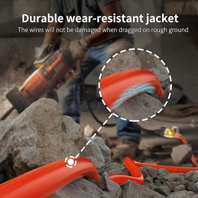 HUANCHAIN 150 ft Outdoor Extension Cord Waterproof 12/3 Gauge Heavy Duty with Lighted end, Flexible Cold-Resistant 3 Prong Electric Cord Outside, 15Amp 1875W 12AWG SJTW, Orange, ETL
