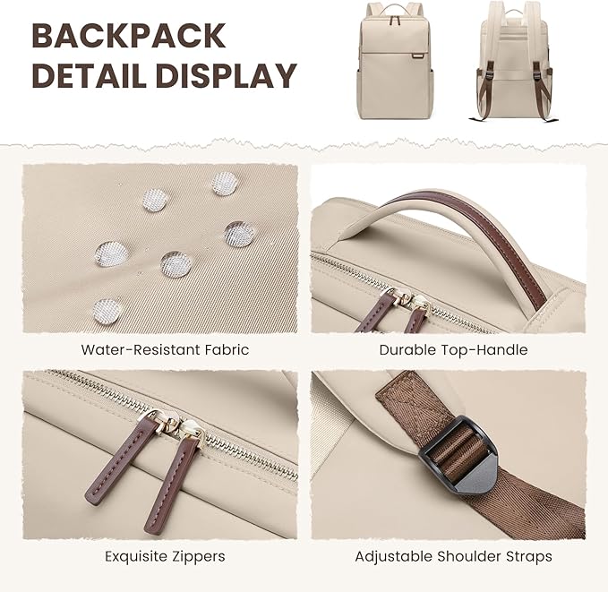 Laptop Backpack for Women, Work Business Traval Computer Backpacks with Laptop Compartment Waterproof Casual Daypack for Travel College,14Inch,Apricot