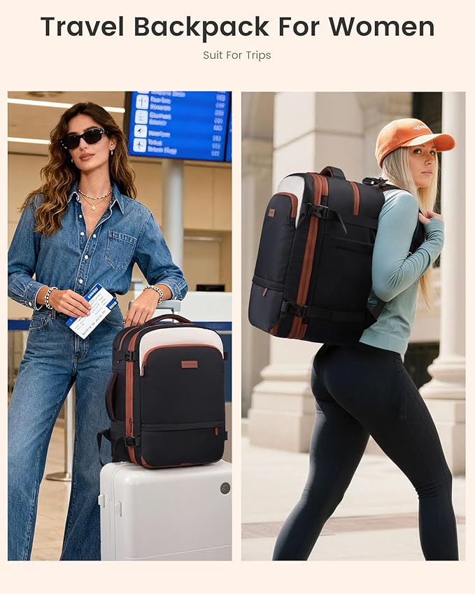 LOVEVOOK Carry On Backpack For Women & Men, 45L Personal Item Travel Bag, TSA Travel Backpack for Airplanes with Cup Holder, Business Weekender Overnight Waterproof Daypack with 2 Cubes, 17.3 inch