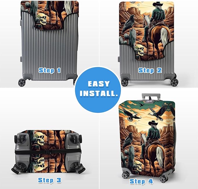 Luggage Cover Protector for 19-20 Inch Suitcases, TSA Approved Elastic Travel Suitcase Covers, Anti-Scratch Washable Luggage Sleeve for Carry On & Checked Bags, Cowboy on Horseback