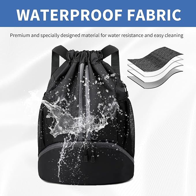 JELUTAR Drawstring Backpack Gym Bag with Shoes Compartment for Soccer, Basketball, Swim, Water-Resistant String Backpack Beach Cinch for Women Men
