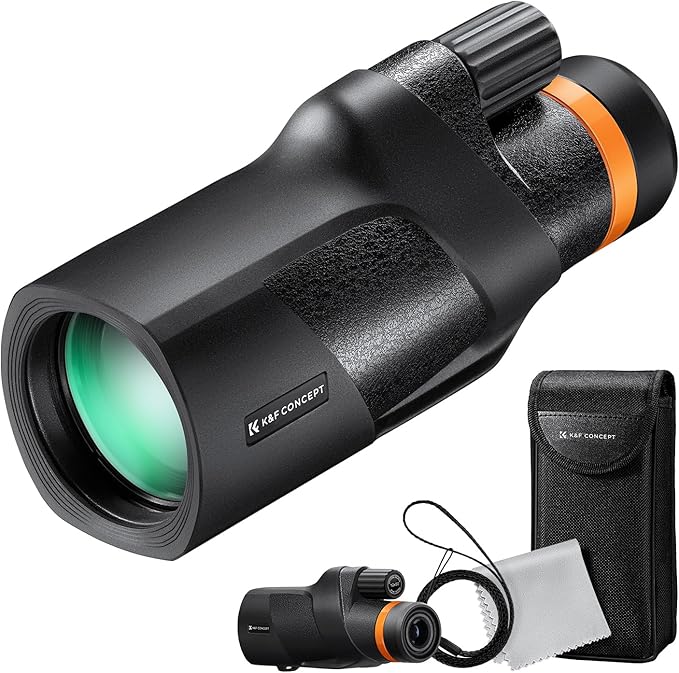 K&F Concept® 12X50 Monocular Telescope with Cleaning Cloth, FMC Lens & BAK4 Prism Telescopes for Adults, Sky Captain HD Monocular for Bird Watching Hunting Hiking Camping Travelling