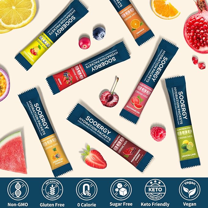 Electrolytes Powder Packets Sugar Free Hydration Packets, 7 Flavors Liquid Daily IV Electrolyte Drink Mixex for Rehydration with Electrolytes, Vitamins, 0 Calorie, 40 Sticks