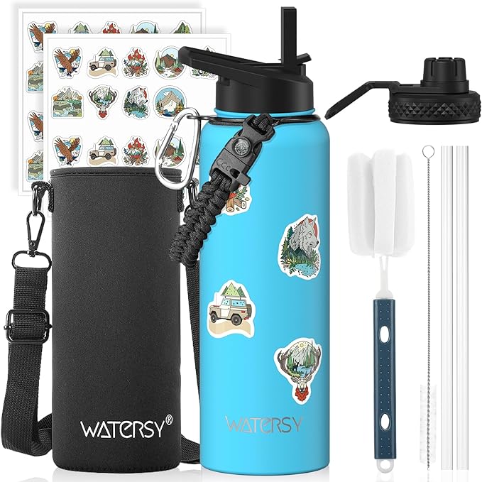 40oz Insulated Water Bottle (Cold for 48 Hrs),BPA Free&Leak Proof,Stainless Steel Water Flask,Water Jug with Straw Spout Lids for Gym,Hiking,Travel,Sky Blue