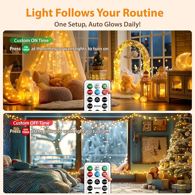 HXWEIYE Rechargeable Fairy Lights with Remote & DIY Timer, 2 Pack 33ft 100LED Battery Operated Twinkle String Lights, 8 Modes Decor Light for Bedroom Indoor Wedding Dorm Christmas Tree (Warm White)