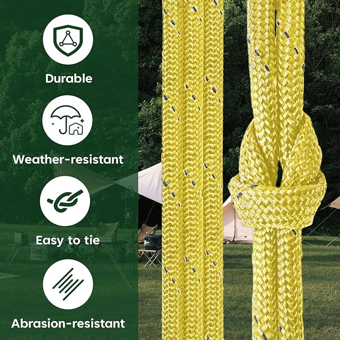 SDHUATUO Paracord Rope 100FT, 550lb Type III Nylon Parachute Cord 7-Strand Core with Reflective Strips, Utility String for Survival, Camping Gear, Hiking, DIY, Crafting, Outdoor, Yellow