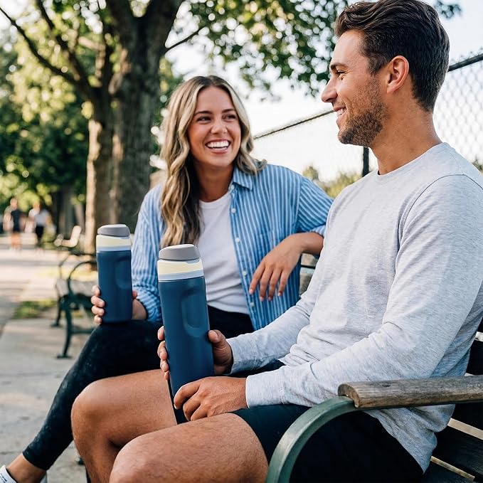 Fijinhom 16 oz Insulated Water Bottle,Stainless Steel Sports Water Bottle with Straw, Double Wall Vacuum Leak Proof, Cold for 24 Hours, BPA Free for Travel, Sport, Outdoor, Dark Blue
