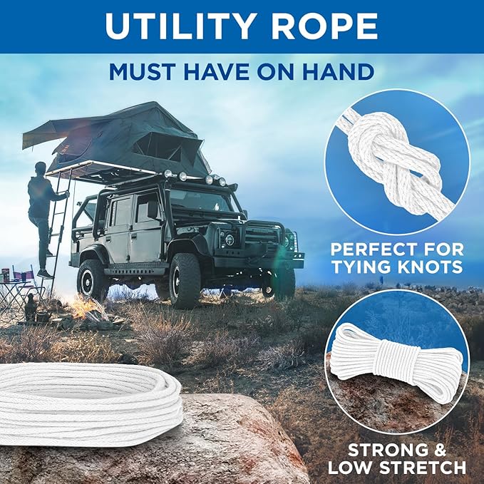 TECEUM Cotton Rope 3/16” (5 mm) – 300 FT – Strong All-Purpose Braided Rope – Natural Cotton – for Crafting, Сamping, Clothes Line, DIY, Indoor & Outdoor Use – White
