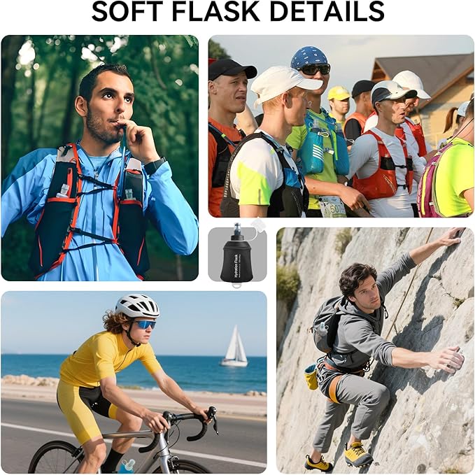 500ml Soft Flask Soft Water Bottle for Running, Hiking, Travelling, Cycling and Climbing, TPU Material, BPF-Free - Black