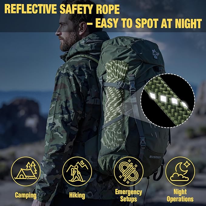 Reflective Paracord Rope 750 lb - 200ft 5/32" Parachute Cord 4MM 12-Strand para Cord - Heavy Duty Spool String for Survival,Camping Gear, Survival Bracelet, Clothesline - Army Green