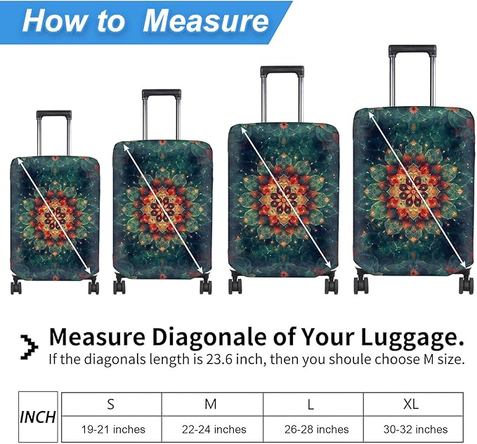 Luggage Cover Protector for 30-32 Inch Suitcases, TSA Approved Elastic Travel Suitcase Covers, Anti-Scratch Washable Luggage Sleeve for Carry On & Checked Bags, Mandala