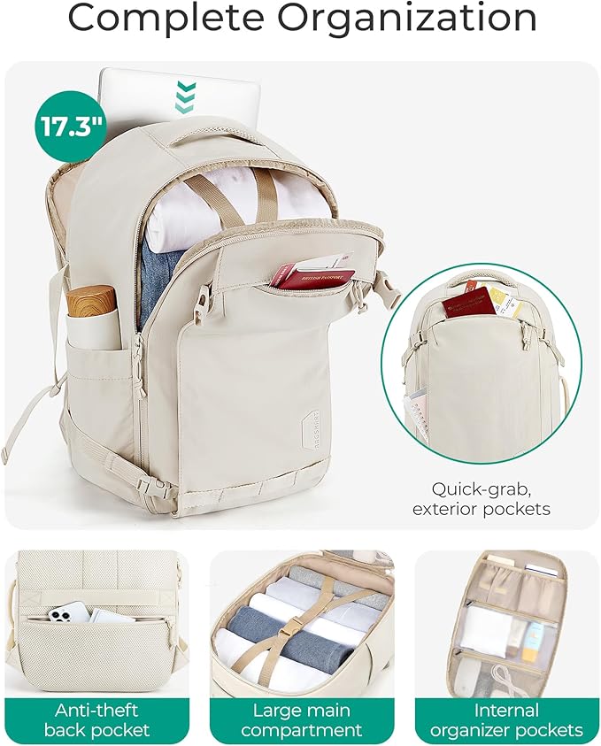 BAGSMART Travel Backpack Women, 17.3 Inch Carry On Backpack Flight Approved, TSA Approved Personal Item Travel Bag, Water Resistant Weekender Bag Luggage Daypack, Charcoal