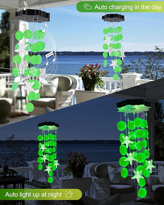 Toodour Solar Wind Chimes for Outside, Shells Light Gifts for Mom Grandma Women Wife Girls, Solar Wind Chimes Outside Decorative Mobile Light for Holiday Garden Porch Yard Outdoor Decor (Green)