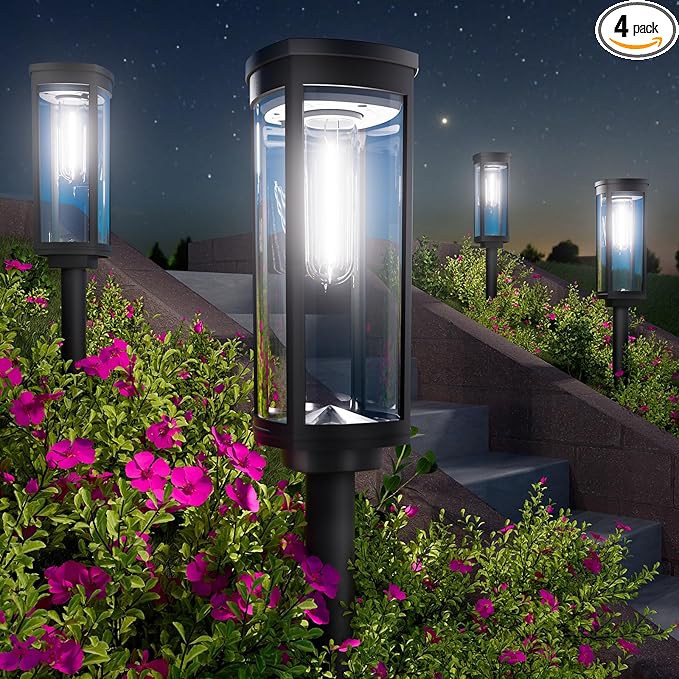 BITPOTT Bright Solar Pathway Lights, 4 Pack Solar Lights Outdoor Waterproof IP65, Long Lasting Outdoor Light for Yard Garden Walkway Landscape Lawn Patio