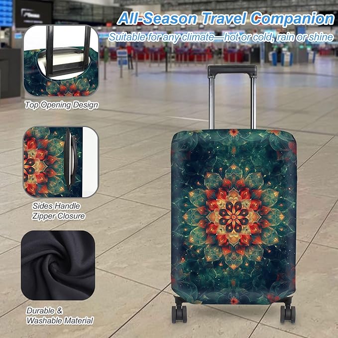 Luggage Cover Protector for 22-24 Inch Suitcases, TSA Approved Elastic Travel Suitcase Covers, Anti-Scratch Washable Luggage Sleeve for Carry On & Checked Bags, Mandala