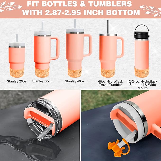 9PCS Orange for Stanley Cup Accessories Set Bling Initials Bow Charms for Stanley Decorations 30/40 Oz Tumbler Accessories Including Bow Straw Topper, Handle Strap, Spill Stopper（Letter S）