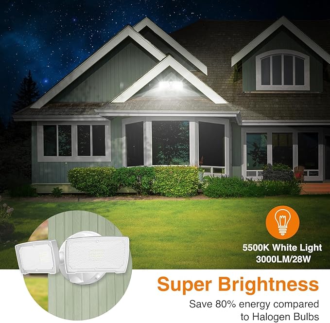 LEPOWER 2 Pack 28W 3000LM ‌LED Security Flood Light‌ ‌Outdoor‌, Switch Controlled Aluminum ‌Security Light‌, 2 Adjustable Heads, 5500K Daylight, Wet Location for Patio, Garden, Yard Lights