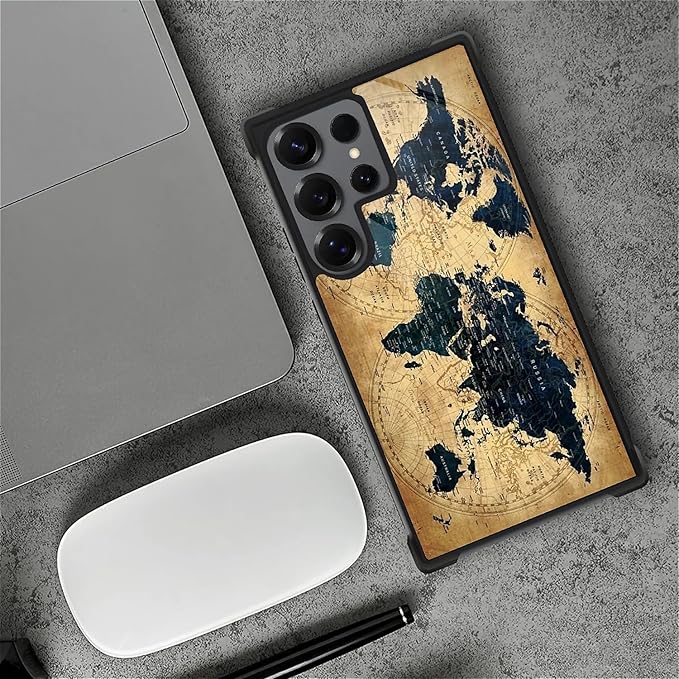 for Samsung Galaxy S25 Ultra Case,Graphic Design for Girl Boy Soft Silicone Hard Acrylic Shock Protection Designed for Samsung Galaxy S25 Ultra Brown World Map Pattern