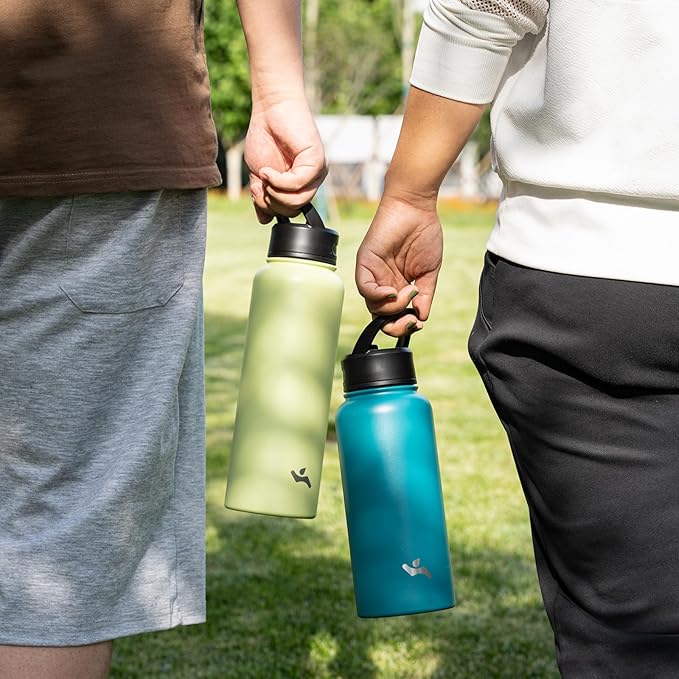 Konokyo 22oz Stainless Steel Bottles with 3 Lids Sport Insulated Water Bottle,Macaron Green