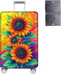 Luggage Cover Protector for 19-20 Inch Suitcases, TSA Approved Elastic Travel Suitcase Covers, Anti-Scratch Washable Luggage Sleeve for Carry On & Checked Bags, Three Sunflowers