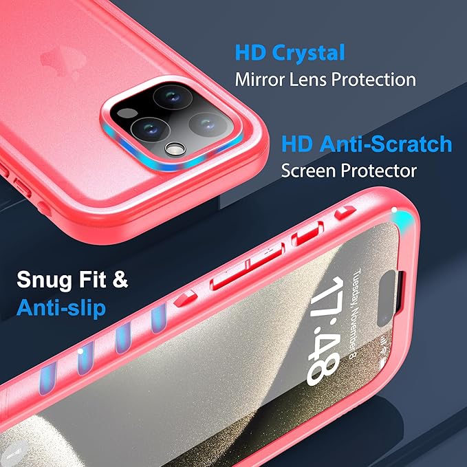 SPORTLINK for iPhone 15 Pro Max Case - IP68 Waterproof Military Protective Full Body Heavy Duty Shockproof 360 Sealed Dustproof with Camera Screen Protector Cover for i Phone 15 Pro Max 6.7" Pink
