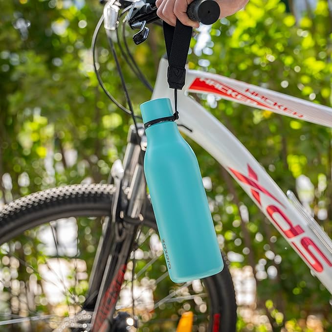 BJPKPK Insulated Water Bottles, 18 oz Stainless Steel Metal Water Bottle with Strap, BPA Free Leak Proof Jugs, Mugs, Flasks, Reusable Thermal Flasks for Sports & Travel, Turquoise