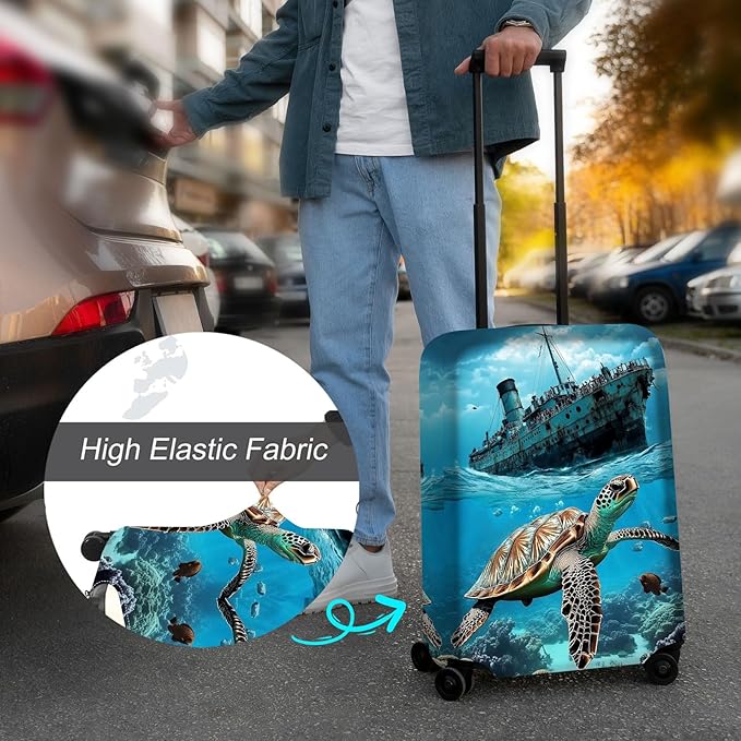 Luggage Cover Protector for 19-20 Inch Suitcases, TSA Approved Elastic Travel Suitcase Covers, Anti-Scratch Washable Luggage Sleeve for Carry On & Checked Bags, Majestic Sea Turtle